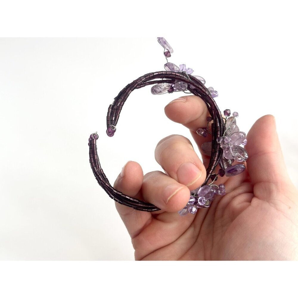 Wrap Around Purple Beaded Vintage Floral Multi Layered Bracelet - Picture 9 of 12